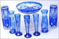 Picture of A group of Continental blue cut glass vases and a tazza (lot 24)