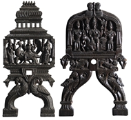 Picture of Two stained intricately carved wooden panels