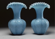 Picture of A pair of blue Crackle glass vases