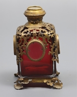 Picture of A square French gilt metal mounted ruby glass  scent-bottle