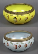 Picture of One yellow and another sky blue coloured Chinese  glass fish bowls
