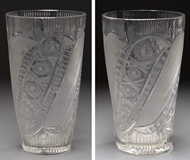 Picture of Two Continental moulded lead crystal cylinderical glass vases