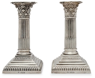 Picture of A pair of silver dwarf Corinthian column candlesticks