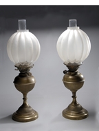 Picture of A pair of Continental brass base oil lamps
