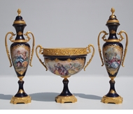 Picture of A THREE-PIECE GARNITURE OF SEVRES VASES