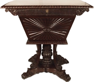 Picture of A ROSEWOOD TEA-POY WITH SUNBURST CARVING ON THE SIDES