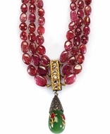 Picture of THREE ROW SPINAL BEAD NECKLACE WITH JADE DROP
